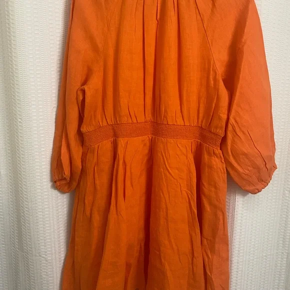 New J.Crew Palermo smocked-waist mini dress in linen, color: fire lily, size: XL - Picture 3 of 10